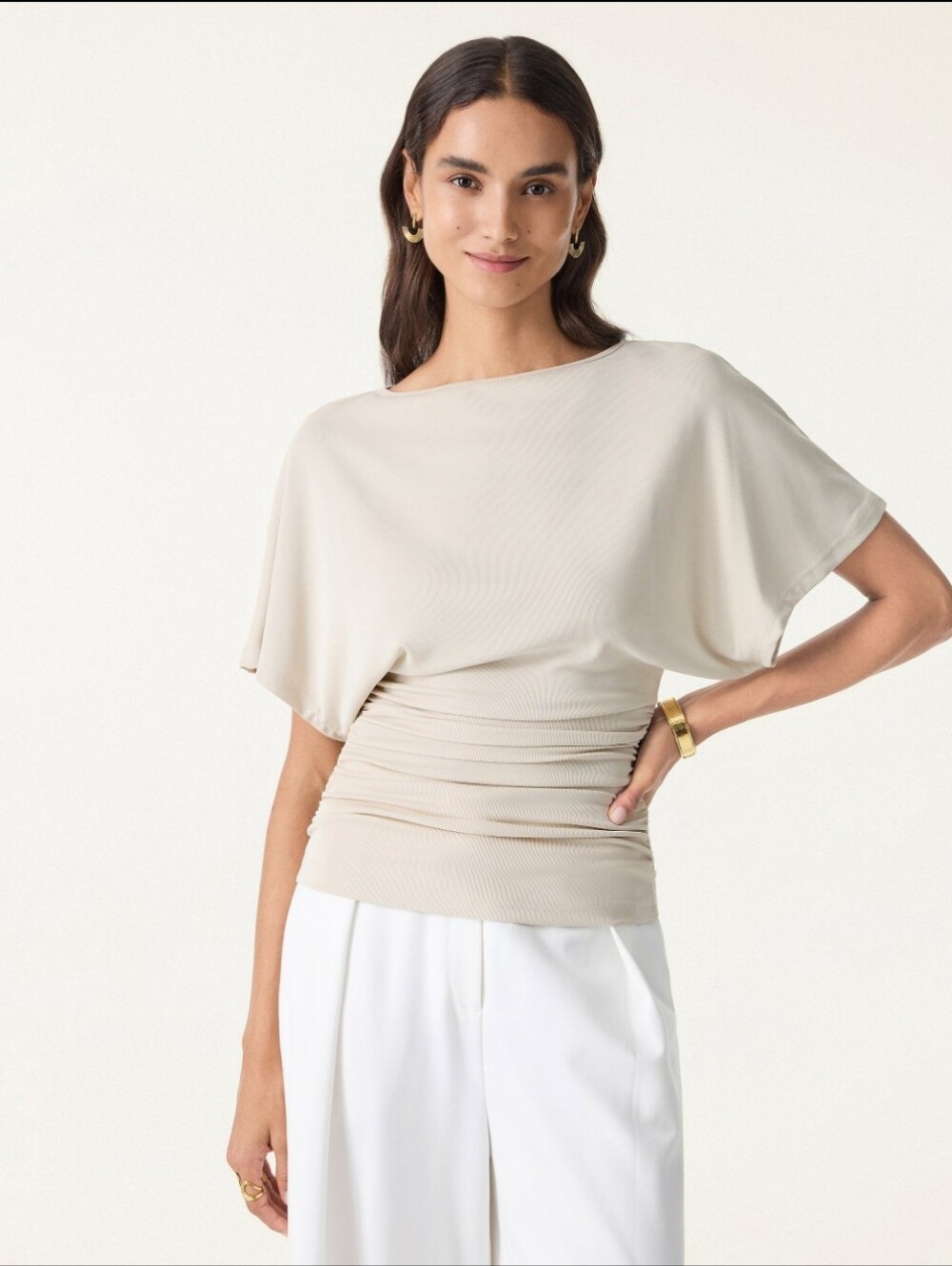 NWT OGL Sandwashed Boatneck Batwing Sleeve Side Ruched Medium